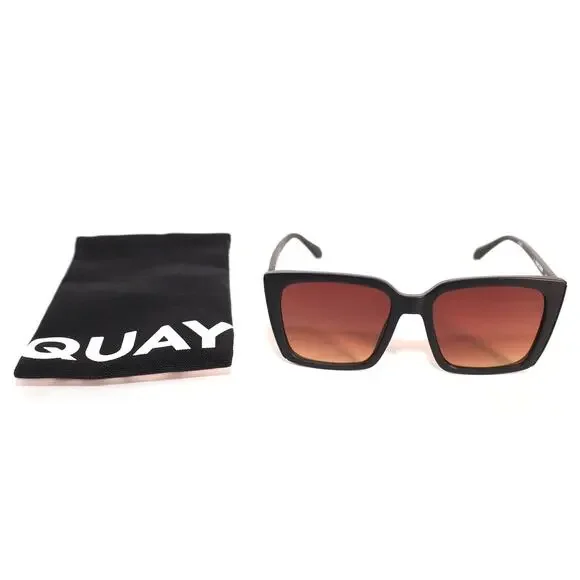 Quay Australia FRONT COVER Square Sunglasses - Matte Black / Brown Yellow - NWT